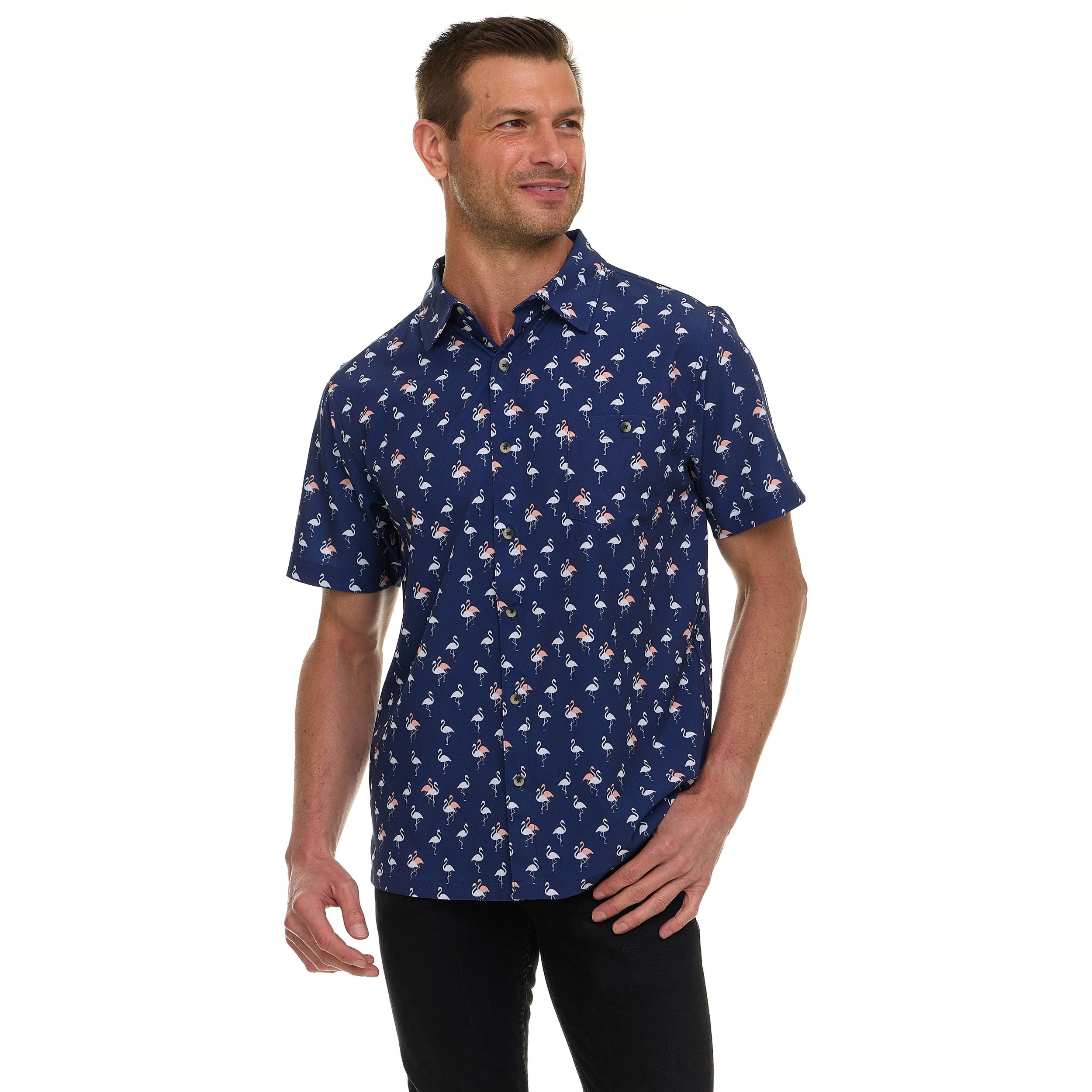 Canada Weather Gear Men's Short Sleeve Button-Up Shirt – Tropical Printed Casual Summer Shirt