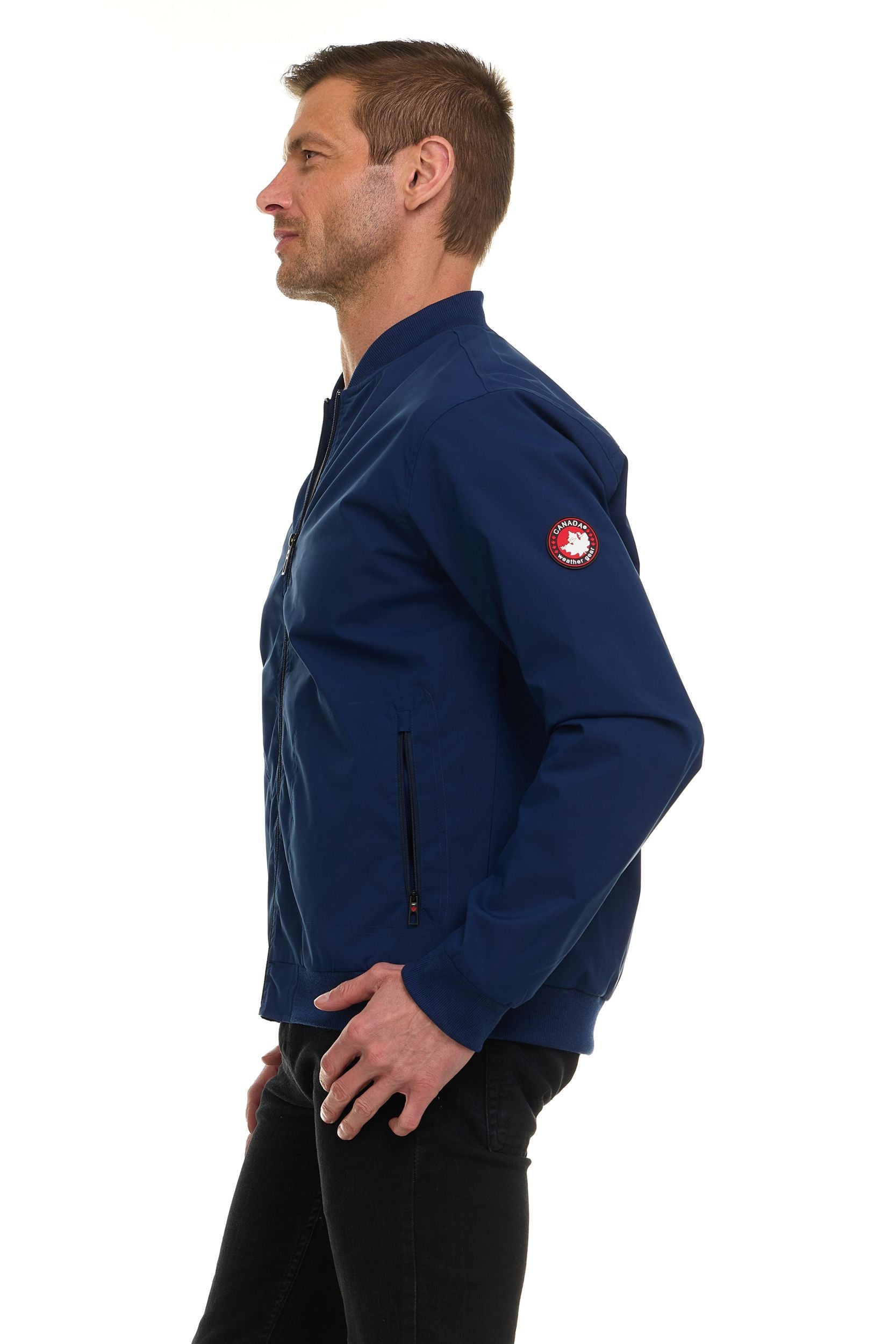 Canada Weather Gear Men’s Water Resistant Microfiber Bomber Jacket – Lightweight Zip-Up Windbreaker with Sleeve Pocket
