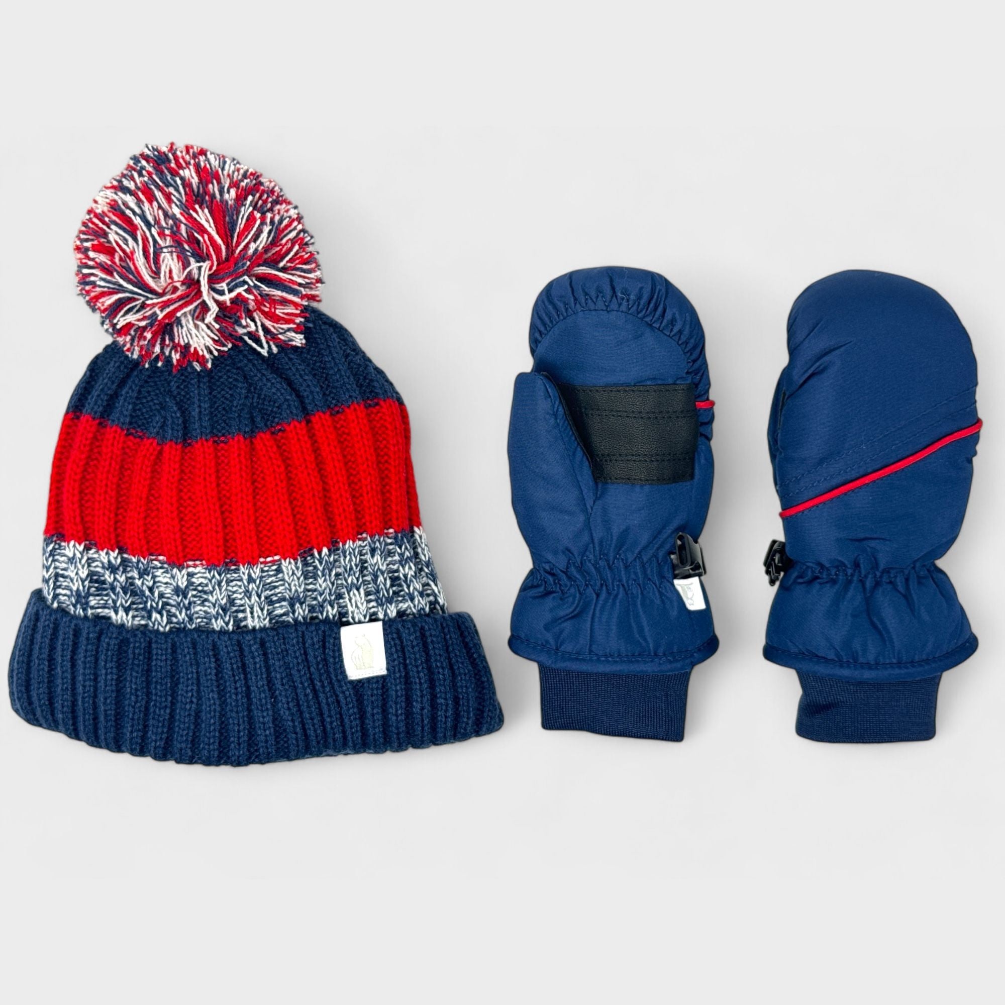 Rugged Bear Toddler Winter Hat & Ski Mittens Set - Cozy Beanie with Pom Pom & Warm Mittens for Boys & Girls, Ages 2-3 Years