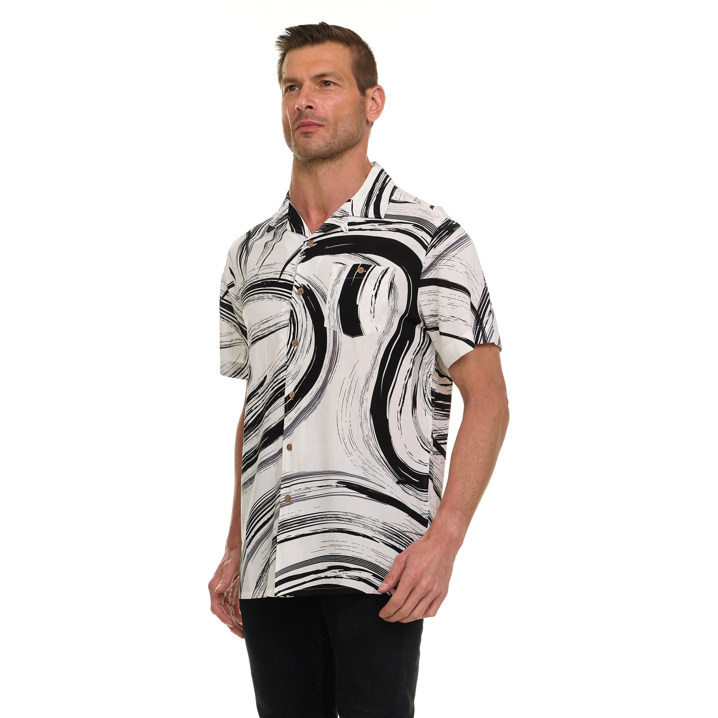 Super Triple Goose Men’s Printed Rayon Camp Collar Shirt - Soft Feel, Moisture-Wicking, Easy Care