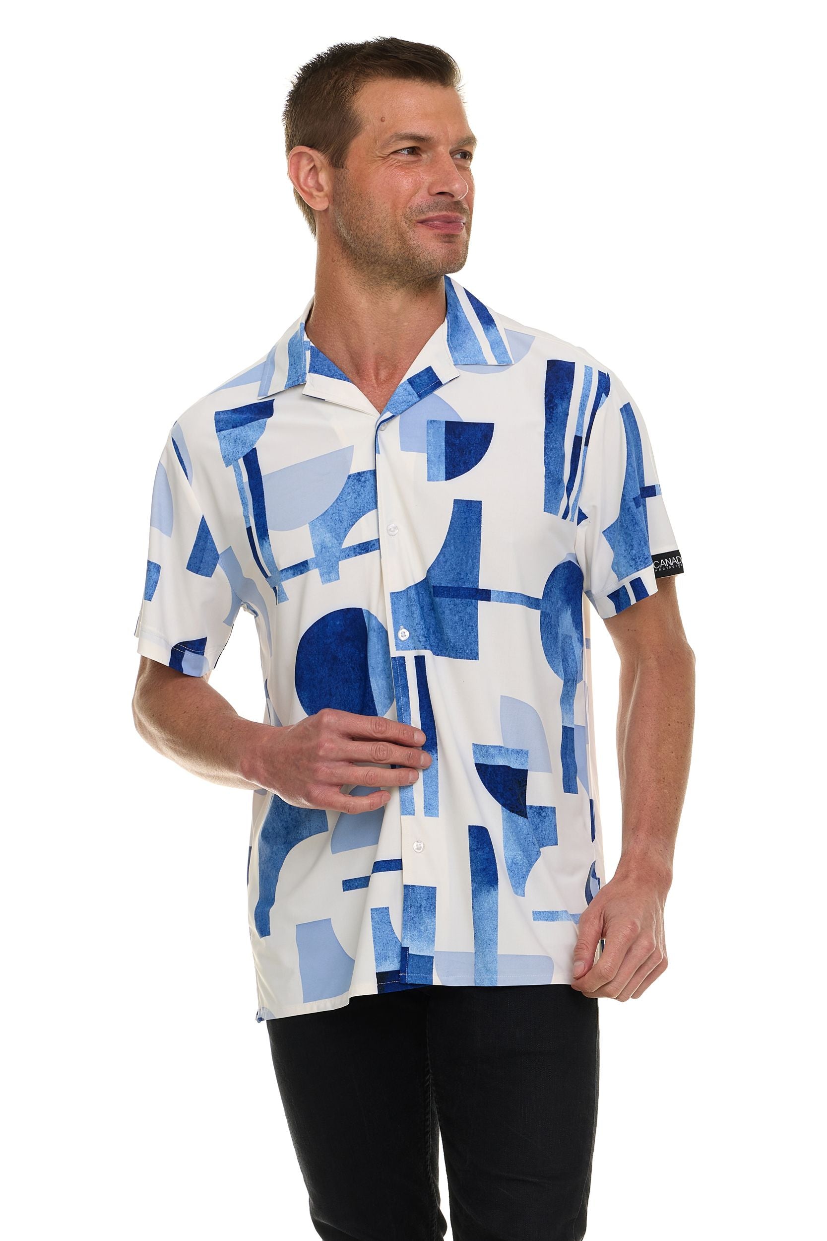 Canada Weather Gear Men’s Printed Camp Collar Shirt – , Super Stretch, 4-Way Stretch, Moisture Wicking, Wrinkle Resistant