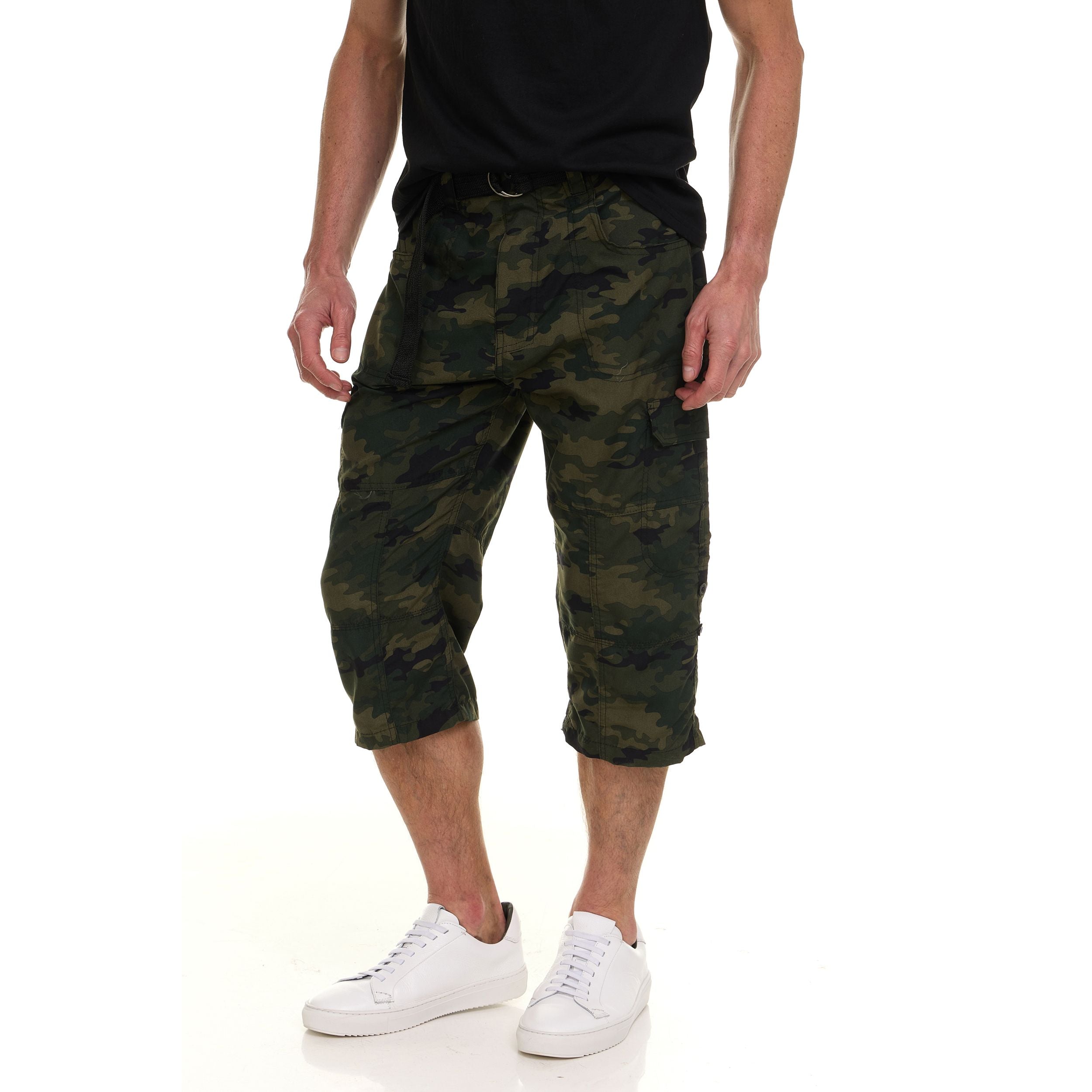 Canada Weather Gear Men’s Cargo Belted Shorts – Lightweight Stretch Twill Knee-Length Shorts with Pockets