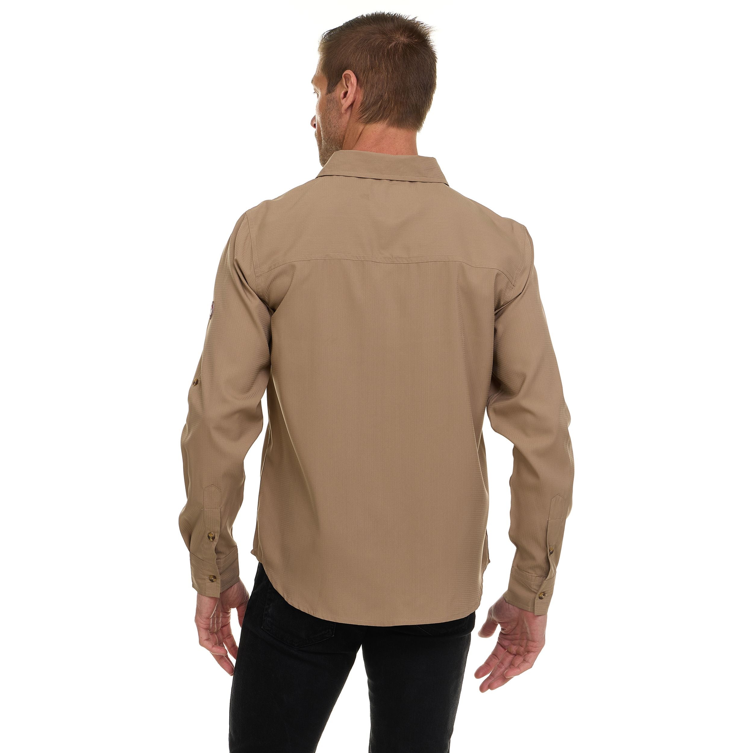 Canada Weather Gear Men’s Long Sleeve Ripstop Shirt – Roll-Up Sleeves, Dual Chest Pockets, Outdoor Lightweight Button-Down