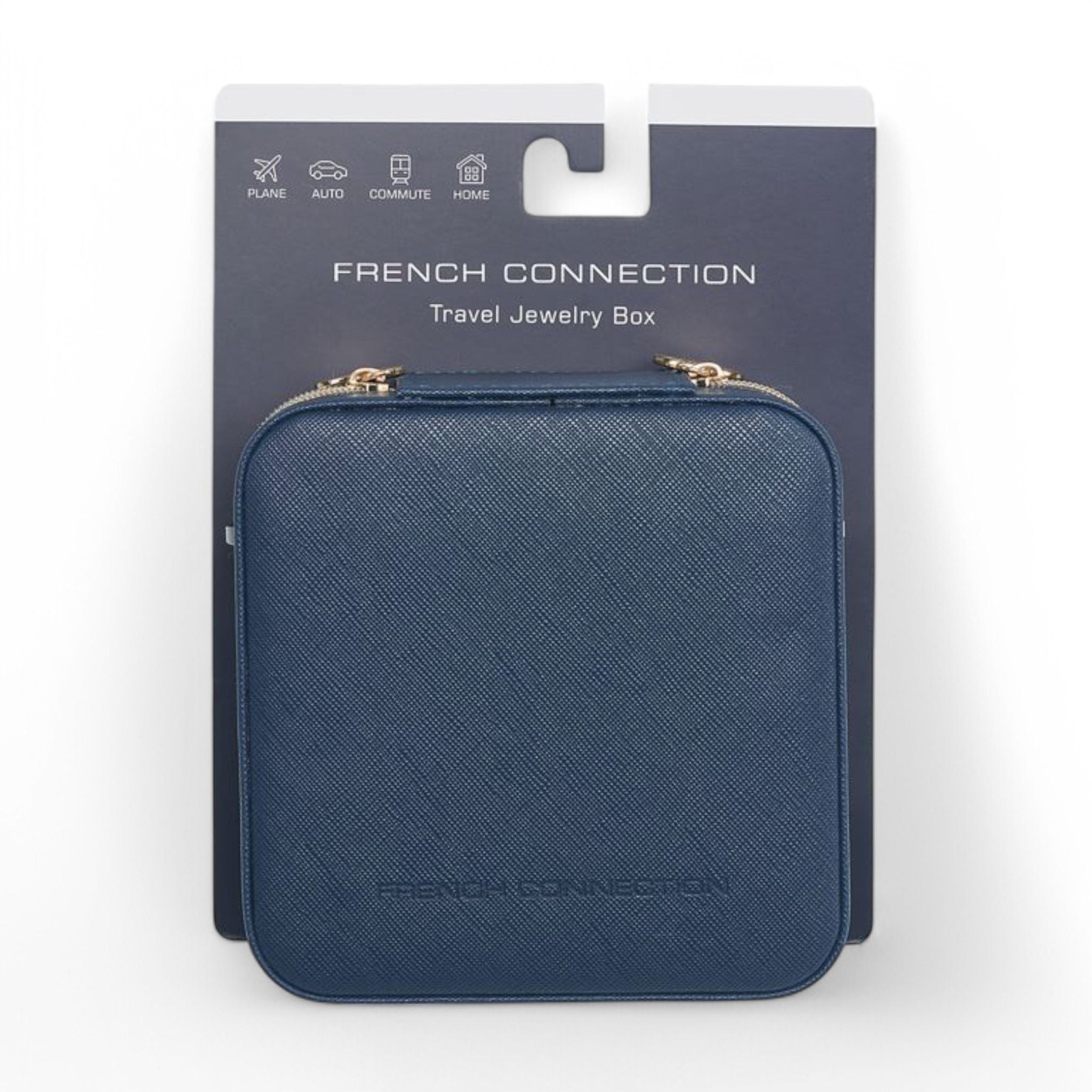 French Connection Large Travel Jewelry Box Organizer with Mirror – Faux Leather Storage for Rings, Earrings, Necklaces & Bracelets