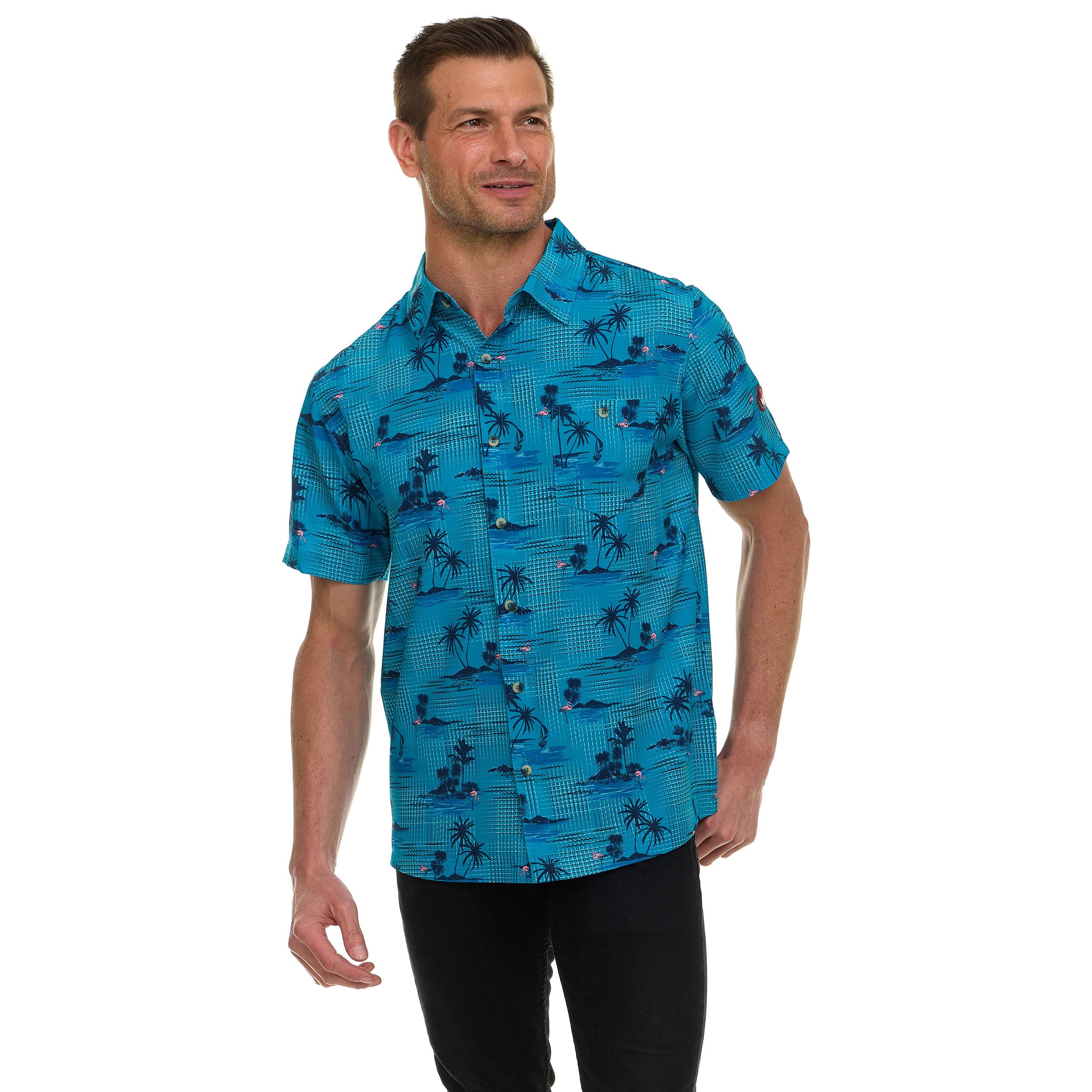 Canada Weather Gear Men's Short Sleeve Button-Up Shirt – Tropical Printed Casual Summer Shirt