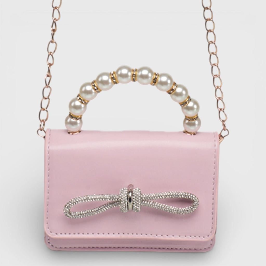 Willow & Ruby Girls' Mini Pearl Handle Crossbody Bag with Rhinestone Bow