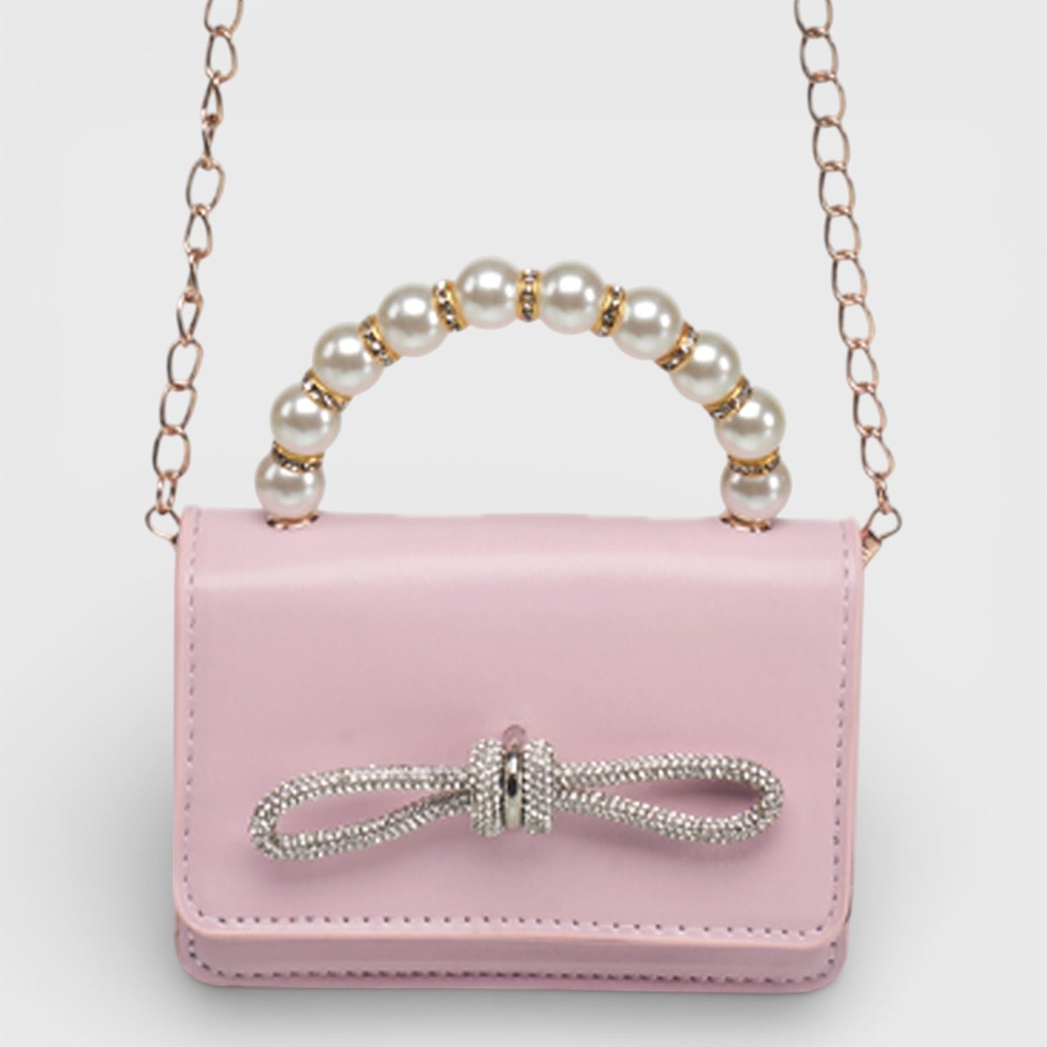 Willow & Ruby Girls' Mini Pearl Handle Crossbody Bag with Rhinestone Bow