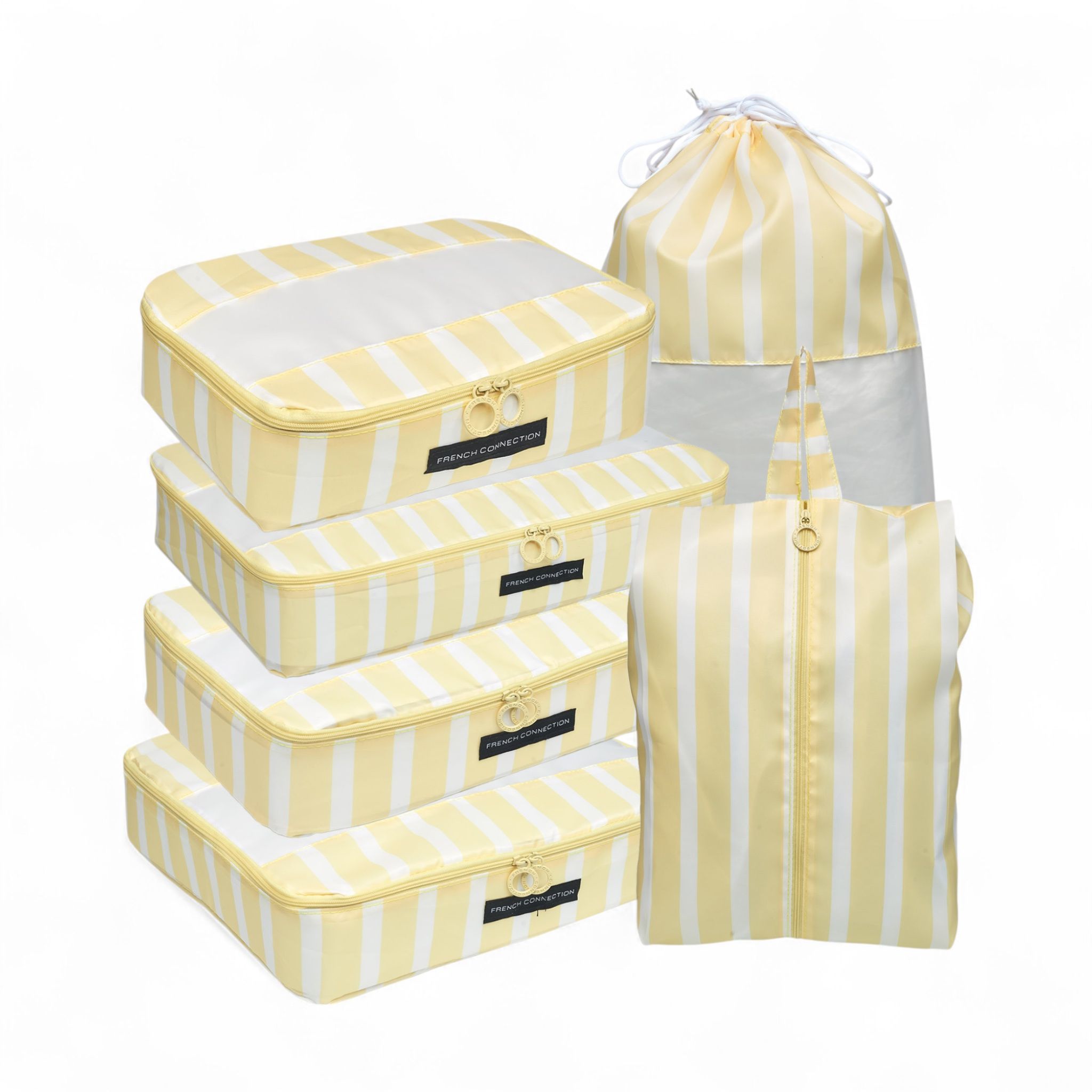 French Connection 6pc Packing Cube Set - Travel Storage Organizer Set for Luggage (Striped)