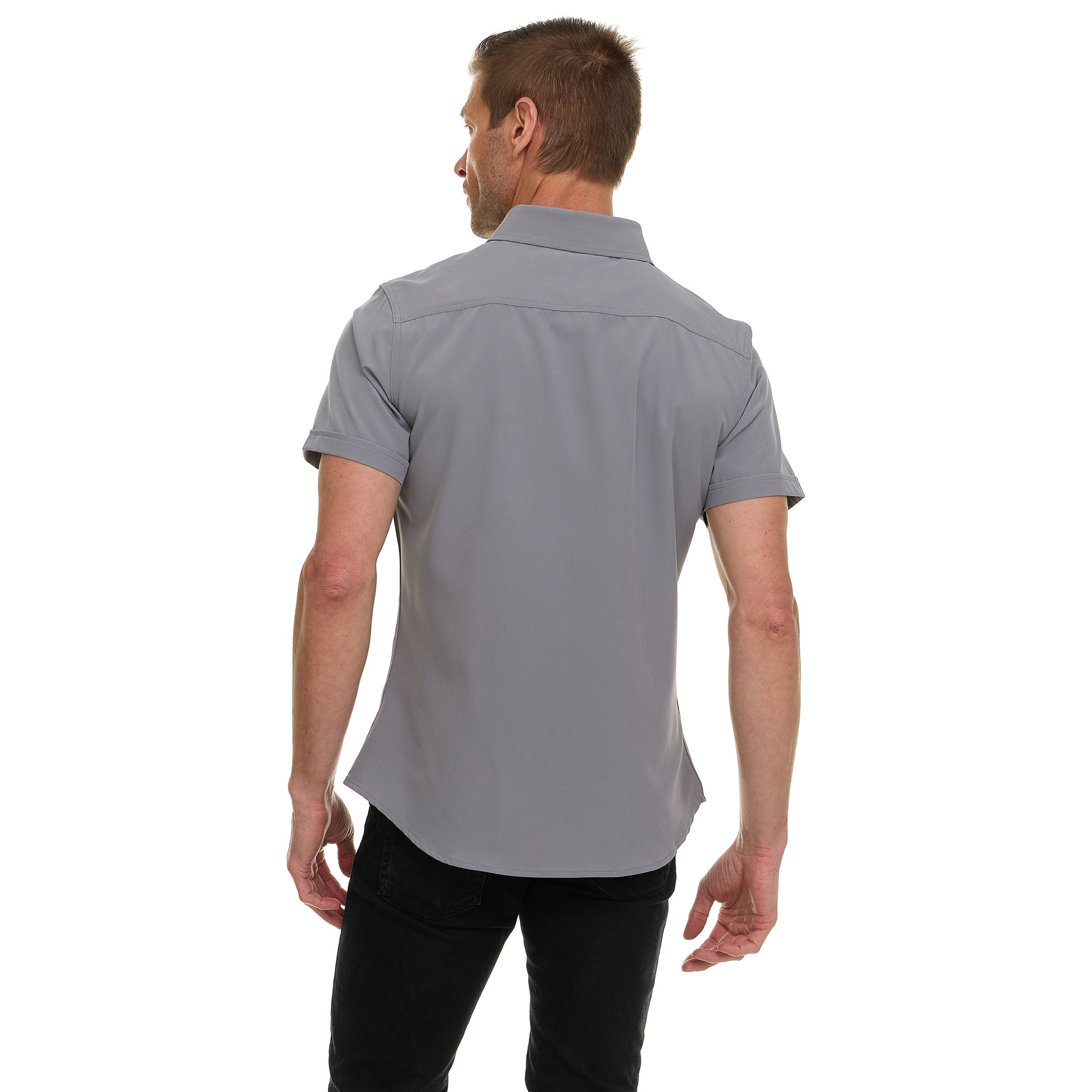Canada Weather Gear Men’s Short Sleeve Button-Up Shirt – Stretch Dress Shirt – Wrinkle Resistant, Moisture Wicking