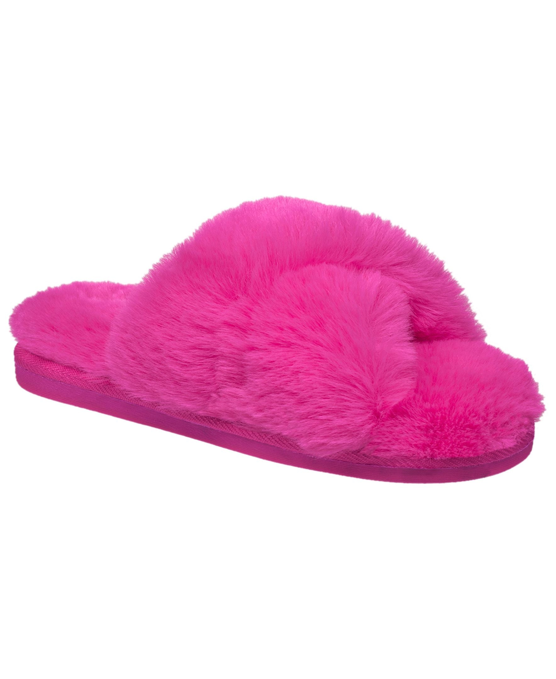 Aeropostale Women's Fuzzy Criss Cross House Slippers with Cushioned Comfort in Black