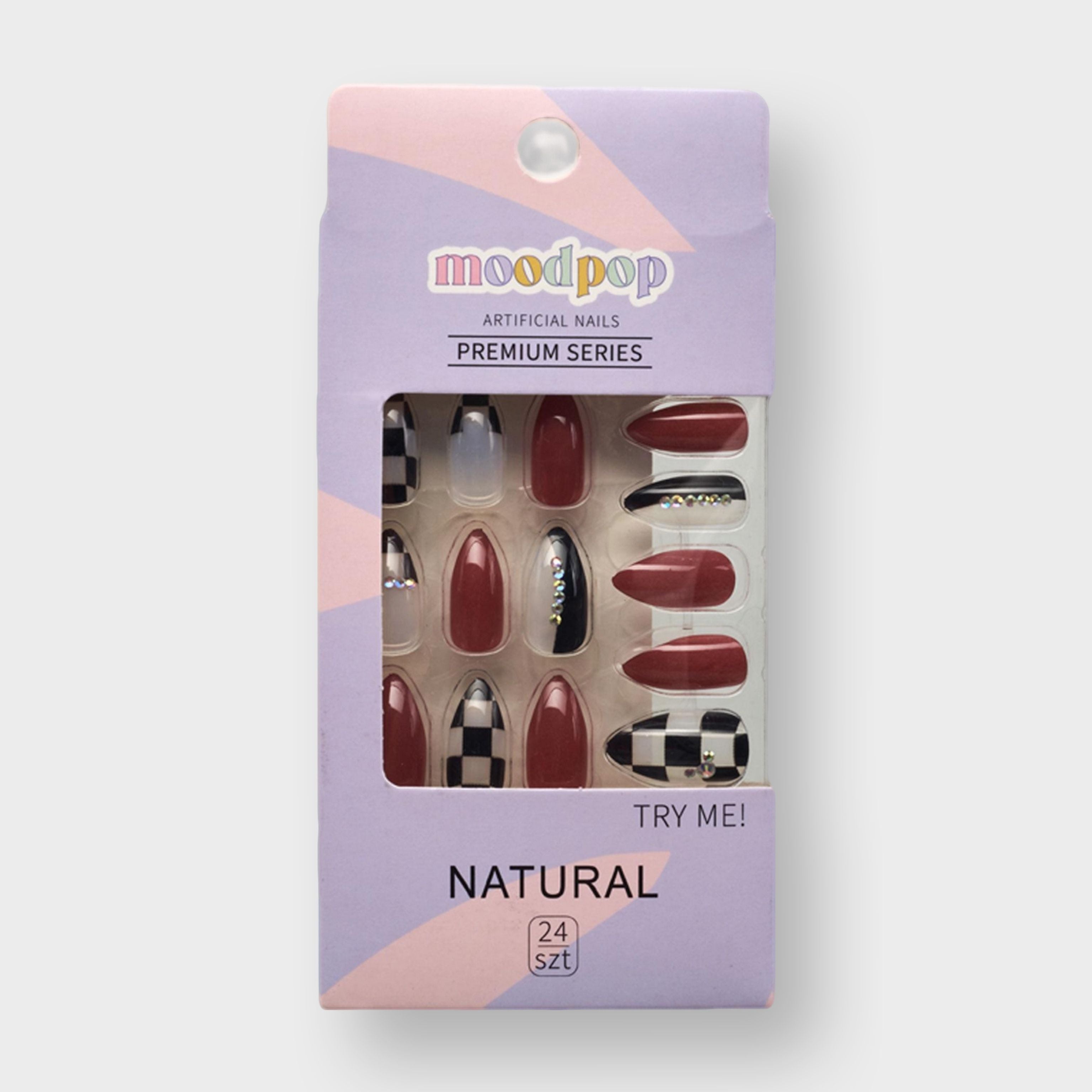 moodpop Press On Nails - Premium Artificial Fake Nails Series - 24-piece Set With Durable Adhesive Tabs