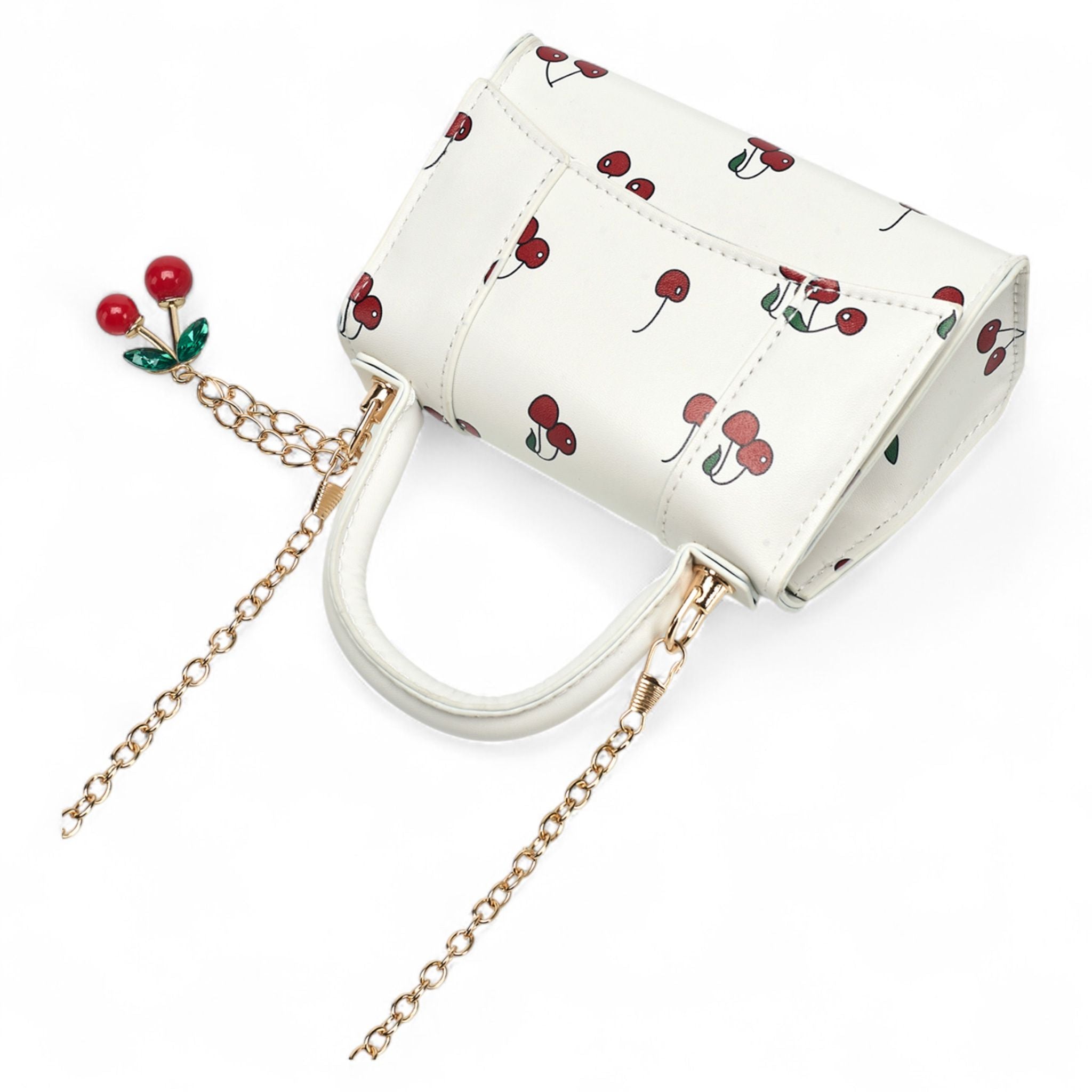 Willow & Ruby Girls' Cherry Print Mini Top Handle Crossbody Bag with Charm for Kids