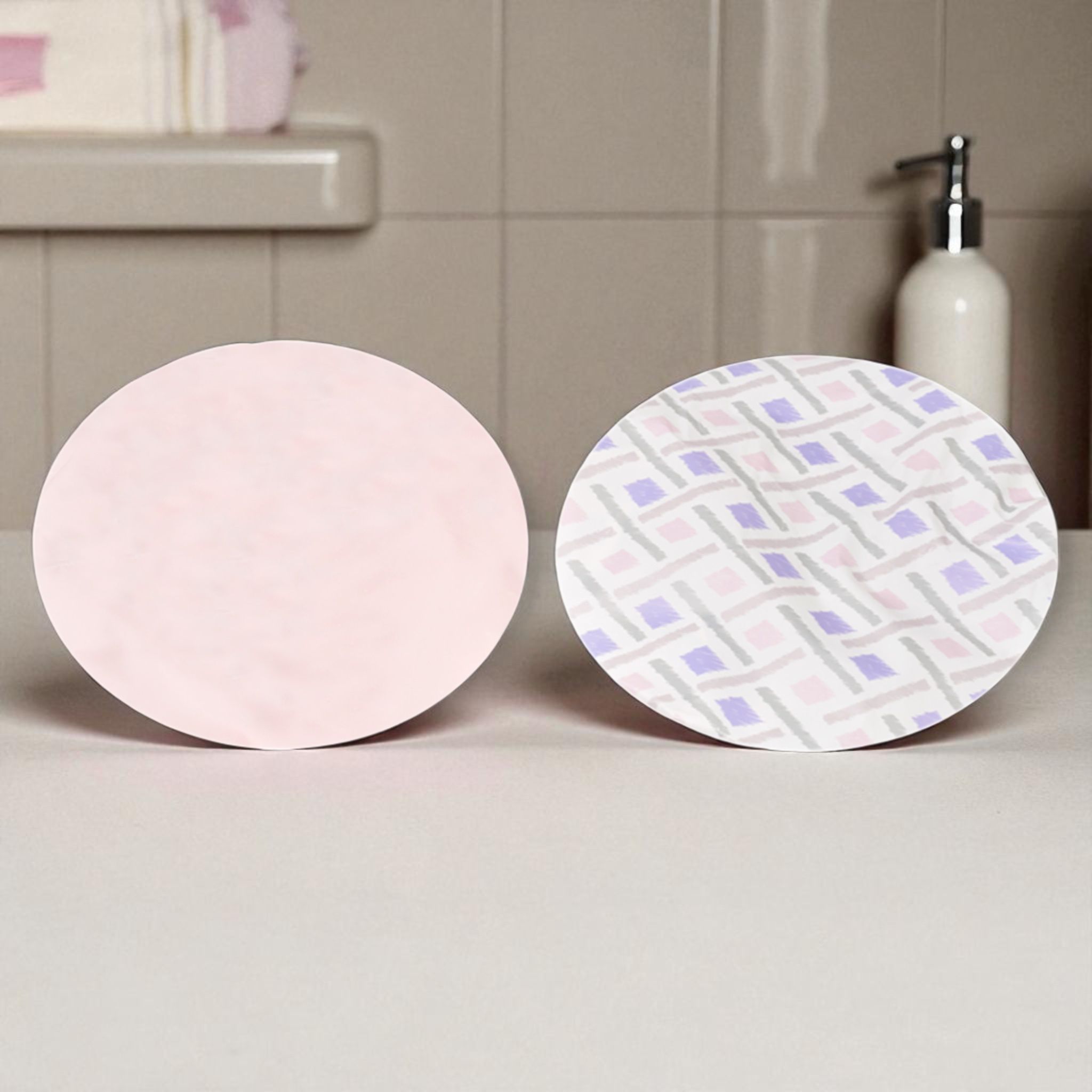 Spa Essentials 2-Pack Shower Caps – Reversible Waterproof Caps with Stylish Patterns & Solid Colors – Hair Protection