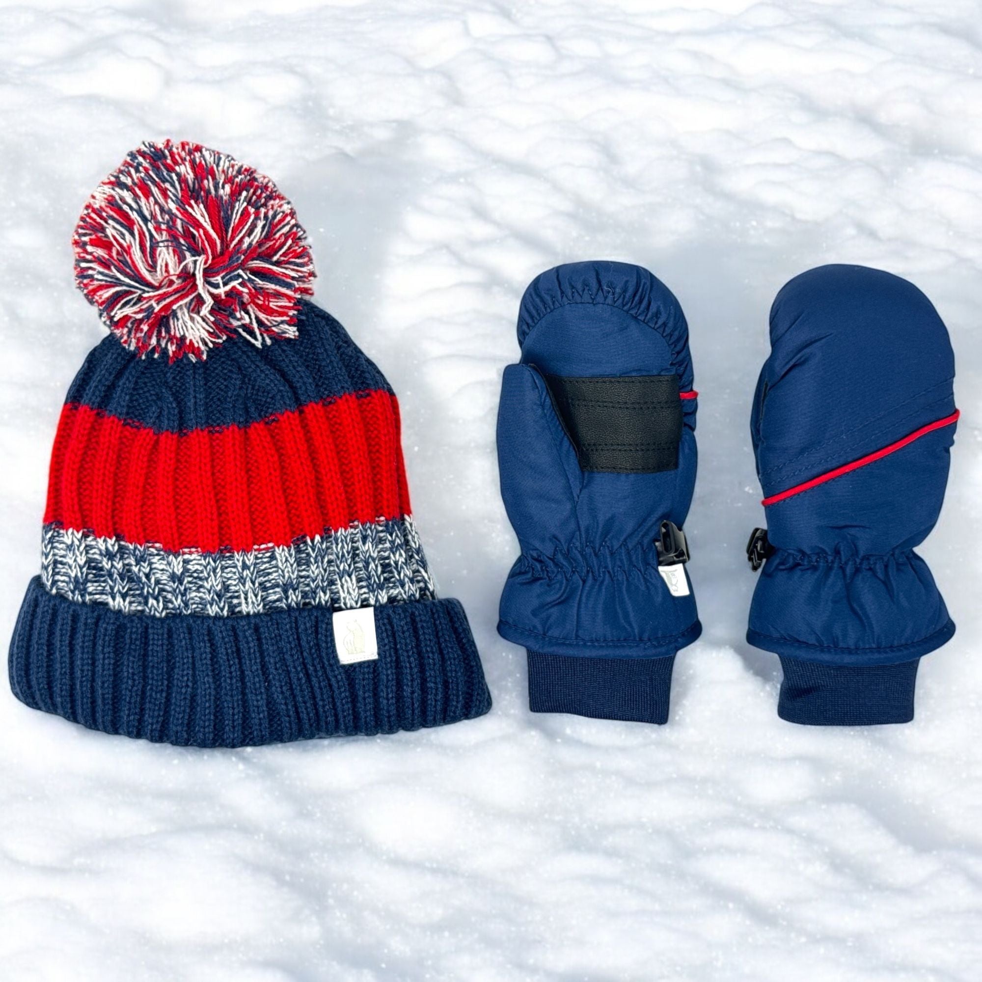 Rugged Bear Toddler Winter Hat & Ski Mittens Set - Cozy Beanie with Pom Pom & Warm Mittens for Boys & Girls, Ages 2-3 Years