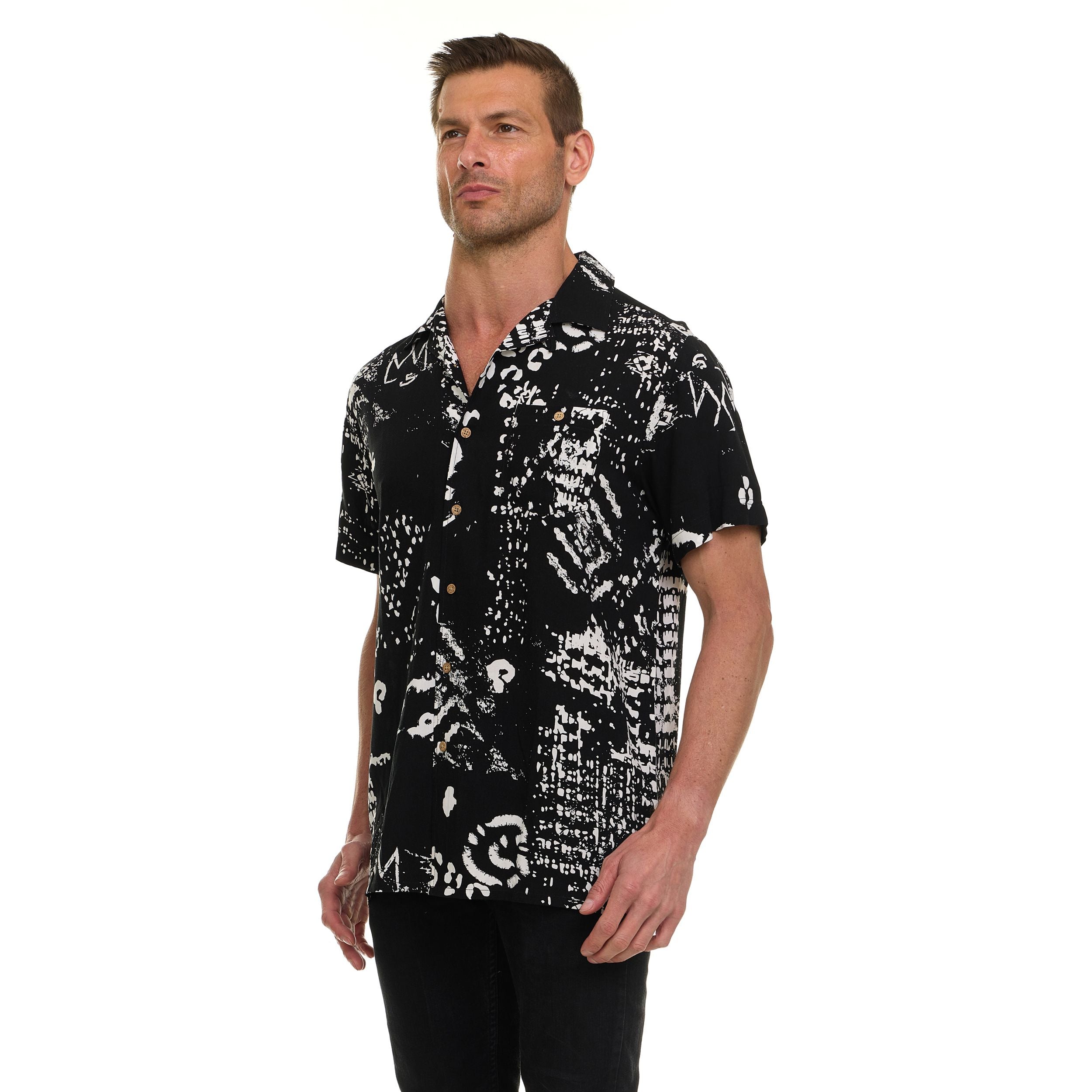 Super Triple Goose Men’s Printed Rayon Camp Collar Shirt - Soft Feel, Moisture-Wicking, Easy Care