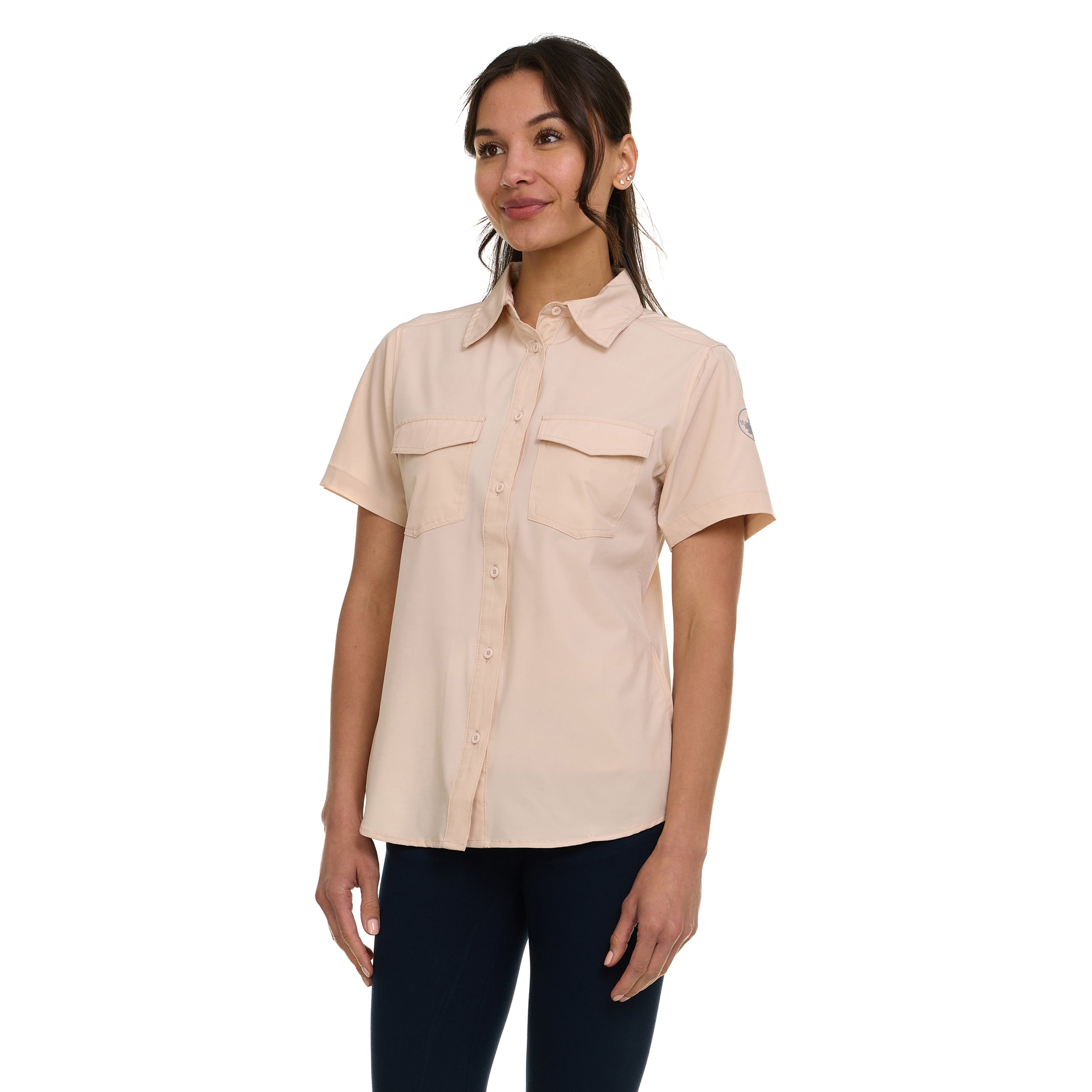 Canada Weather Gear Women's Short Sleeve 4-Pocket Button-Up Shirt – Lightweight Utility Collared Top with Chest, Side Seam Pockets