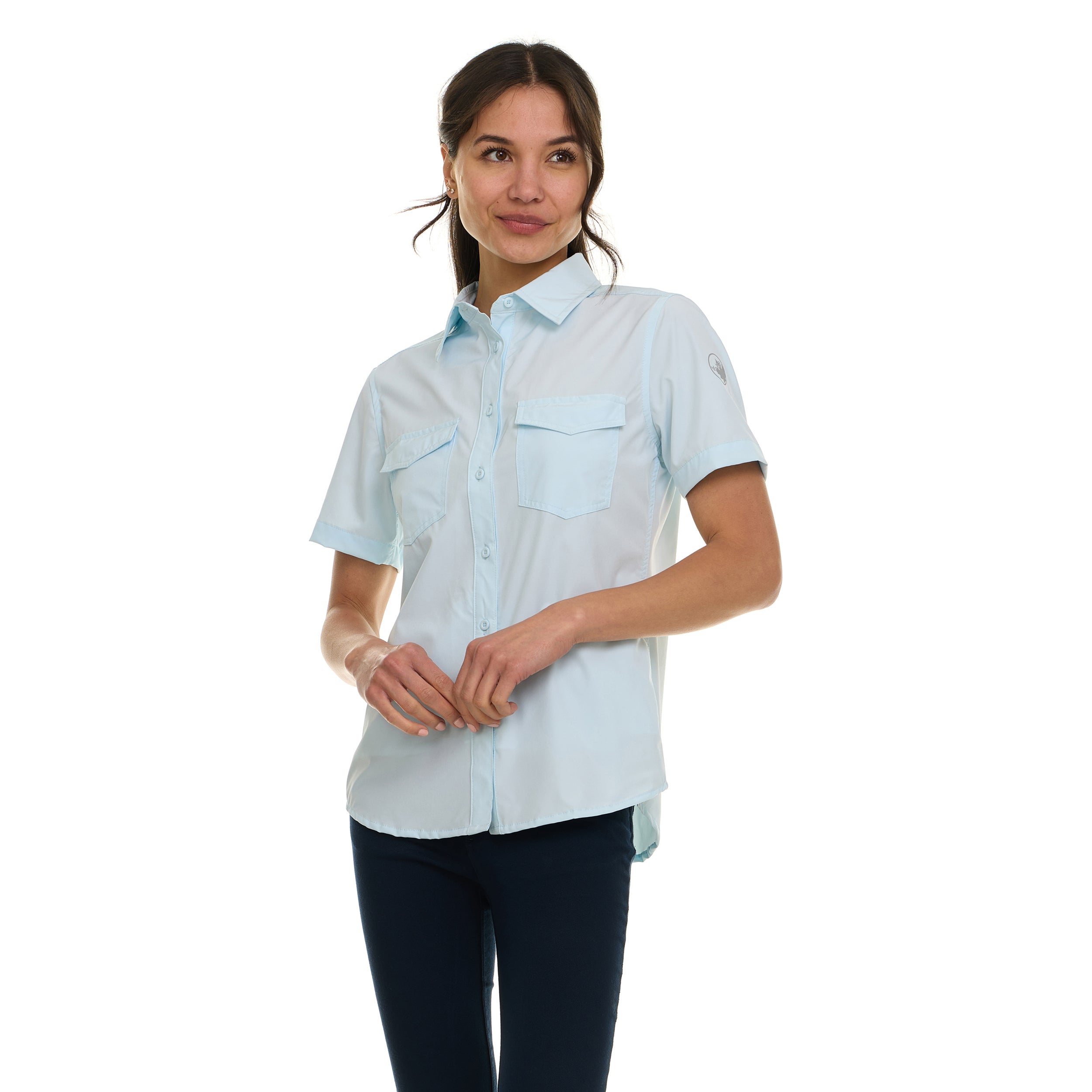 Canada Weather Gear Women's Short Sleeve 4-Pocket Button-Up Shirt – Lightweight Utility Collared Top with Chest, Side Seam Pockets