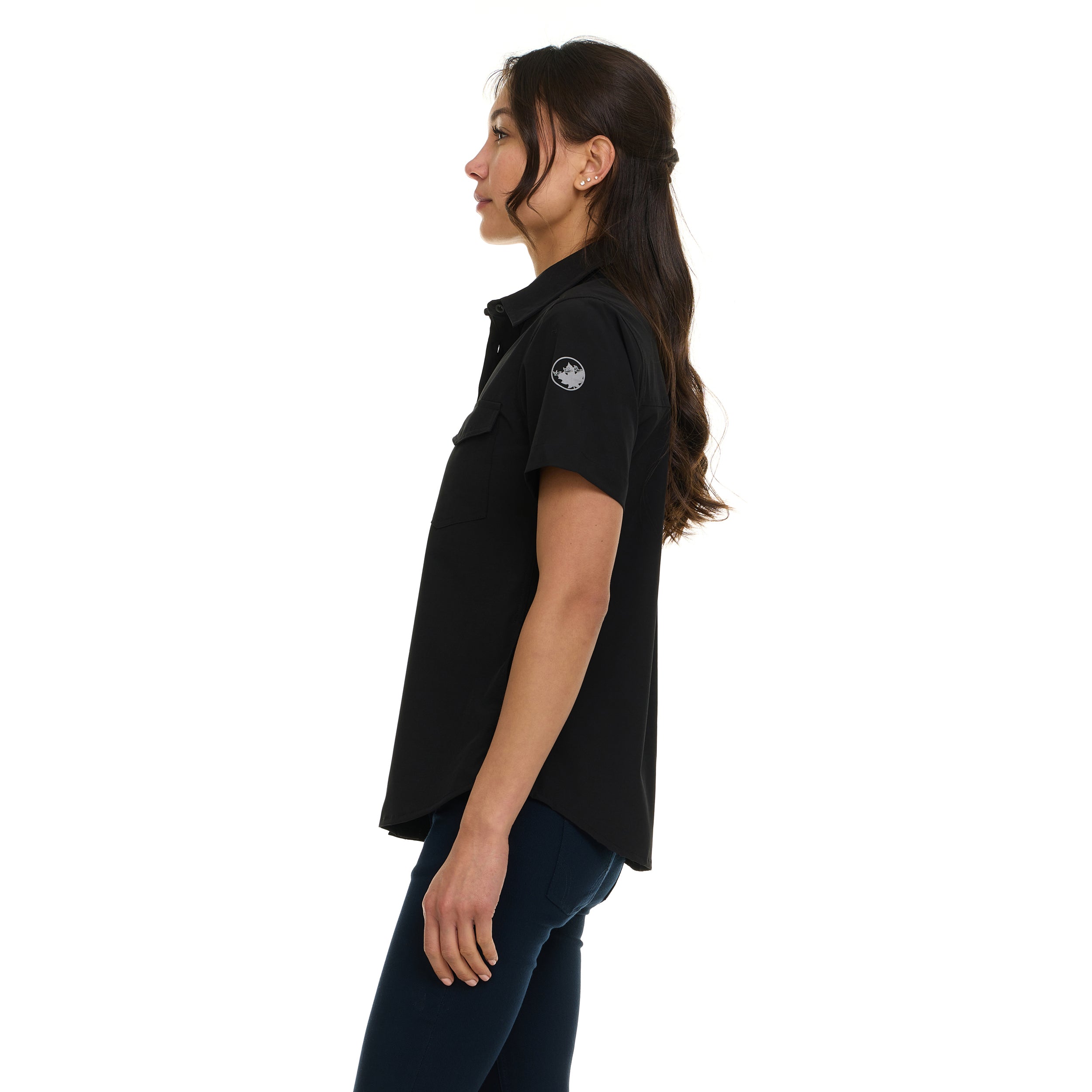 Canada Weather Gear Women's Short Sleeve 4-Pocket Button-Up Shirt – Lightweight Utility Collared Top with Chest, Side Seam Pockets