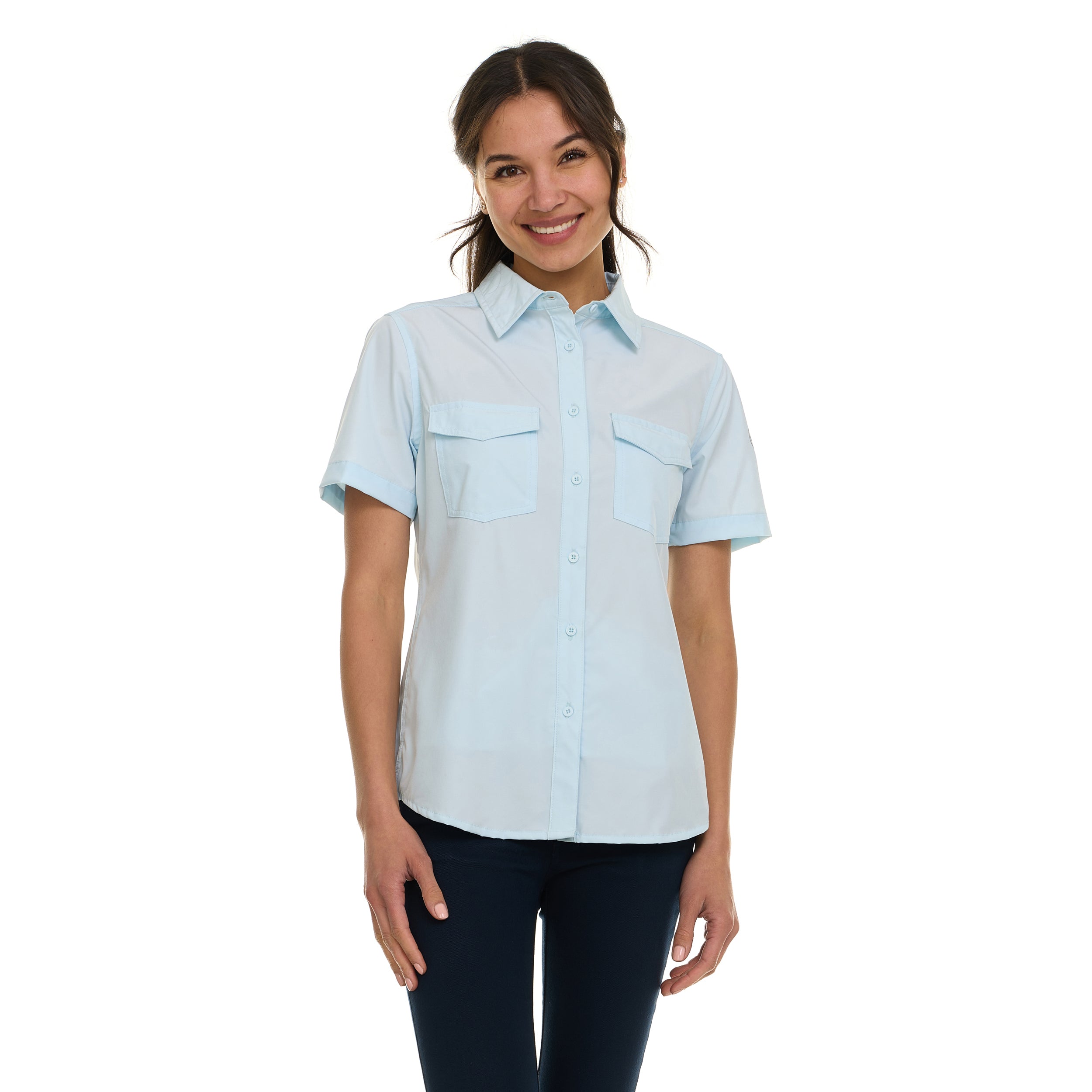 Canada Weather Gear Women's Short Sleeve 4-Pocket Button-Up Shirt – Lightweight Utility Collared Top with Chest, Side Seam Pockets