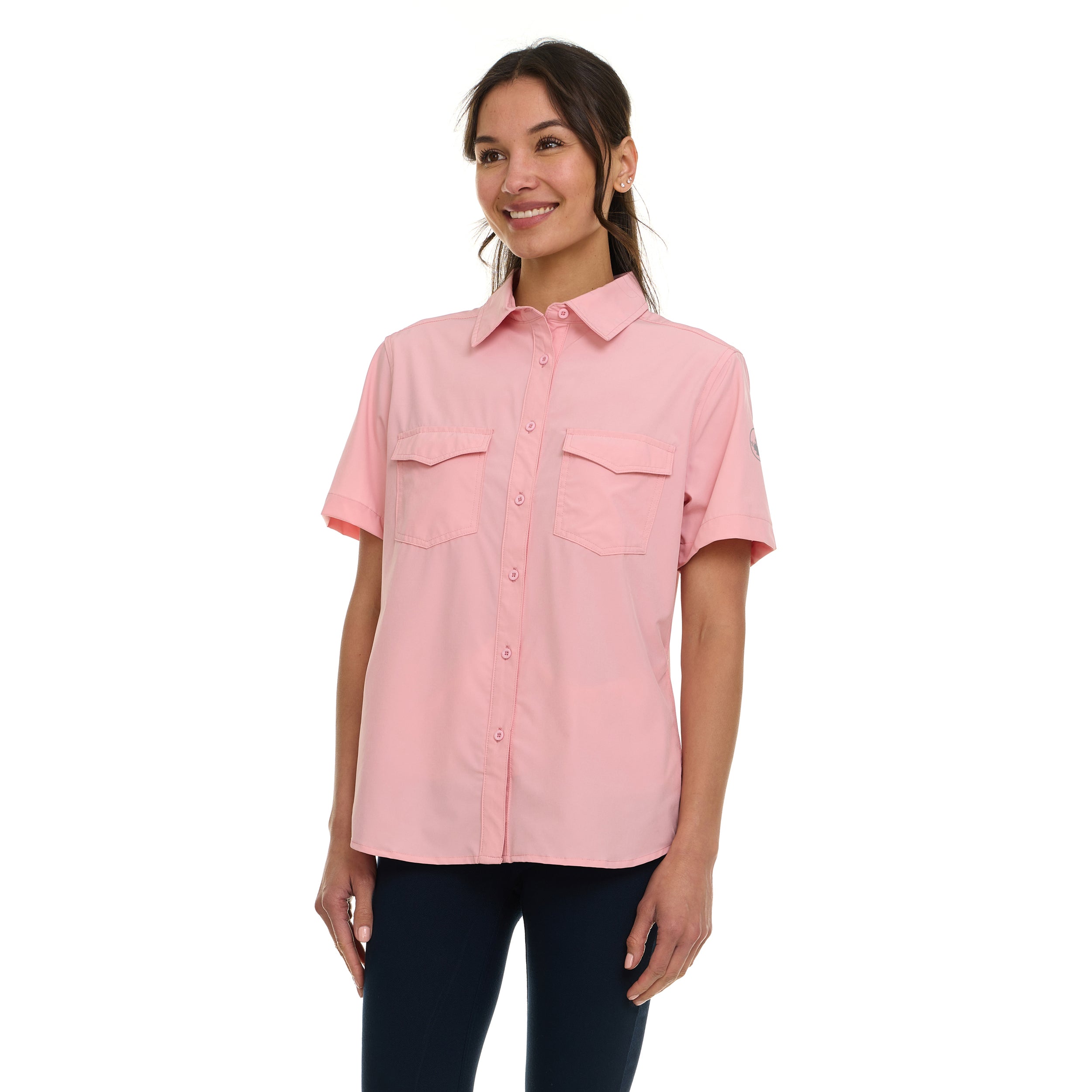 Canada Weather Gear Women's Short Sleeve 4-Pocket Button-Up Shirt – Lightweight Utility Collared Top with Chest, Side Seam Pockets