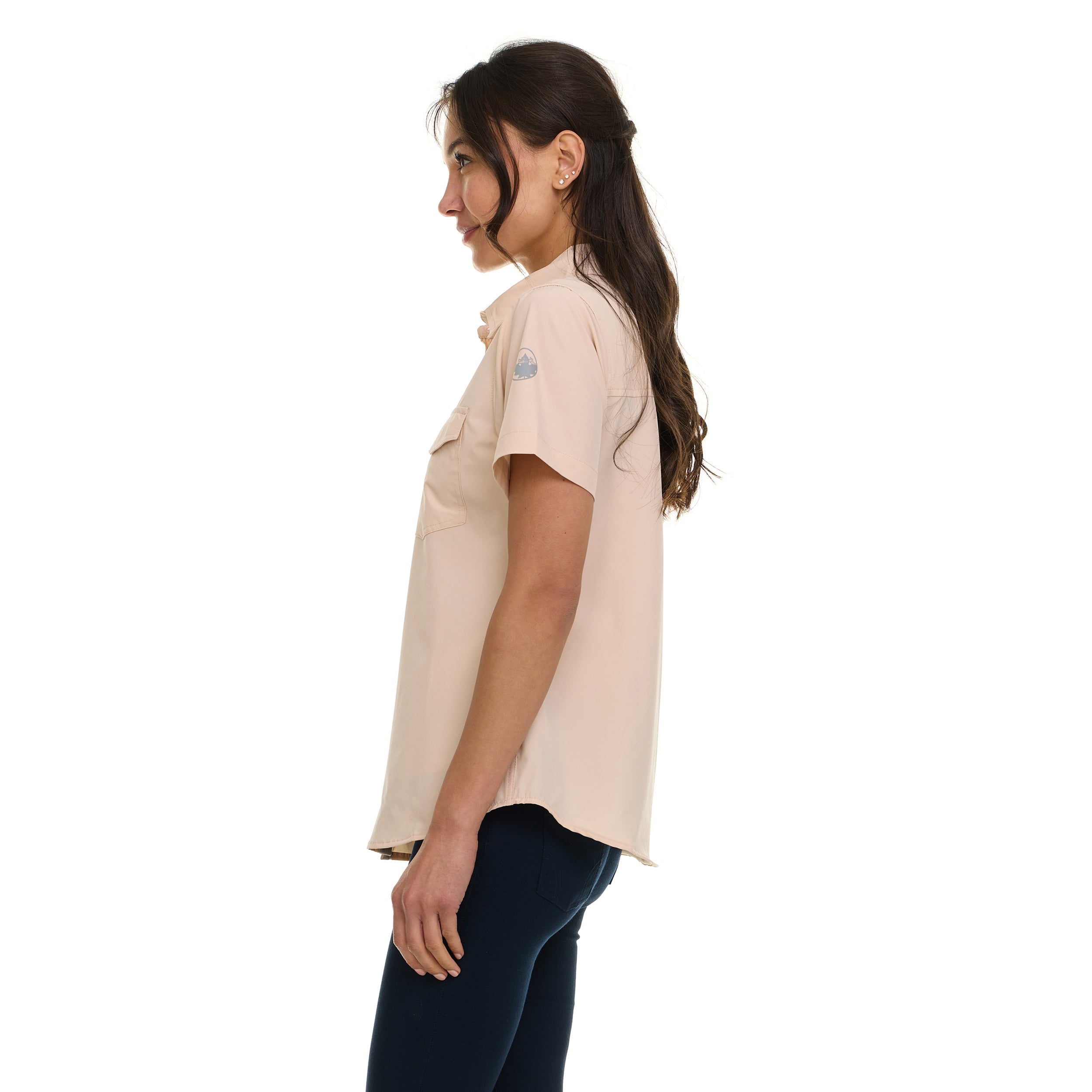 Canada Weather Gear Women's Short Sleeve 4-Pocket Button-Up Shirt – Lightweight Utility Collared Top with Chest, Side Seam Pockets