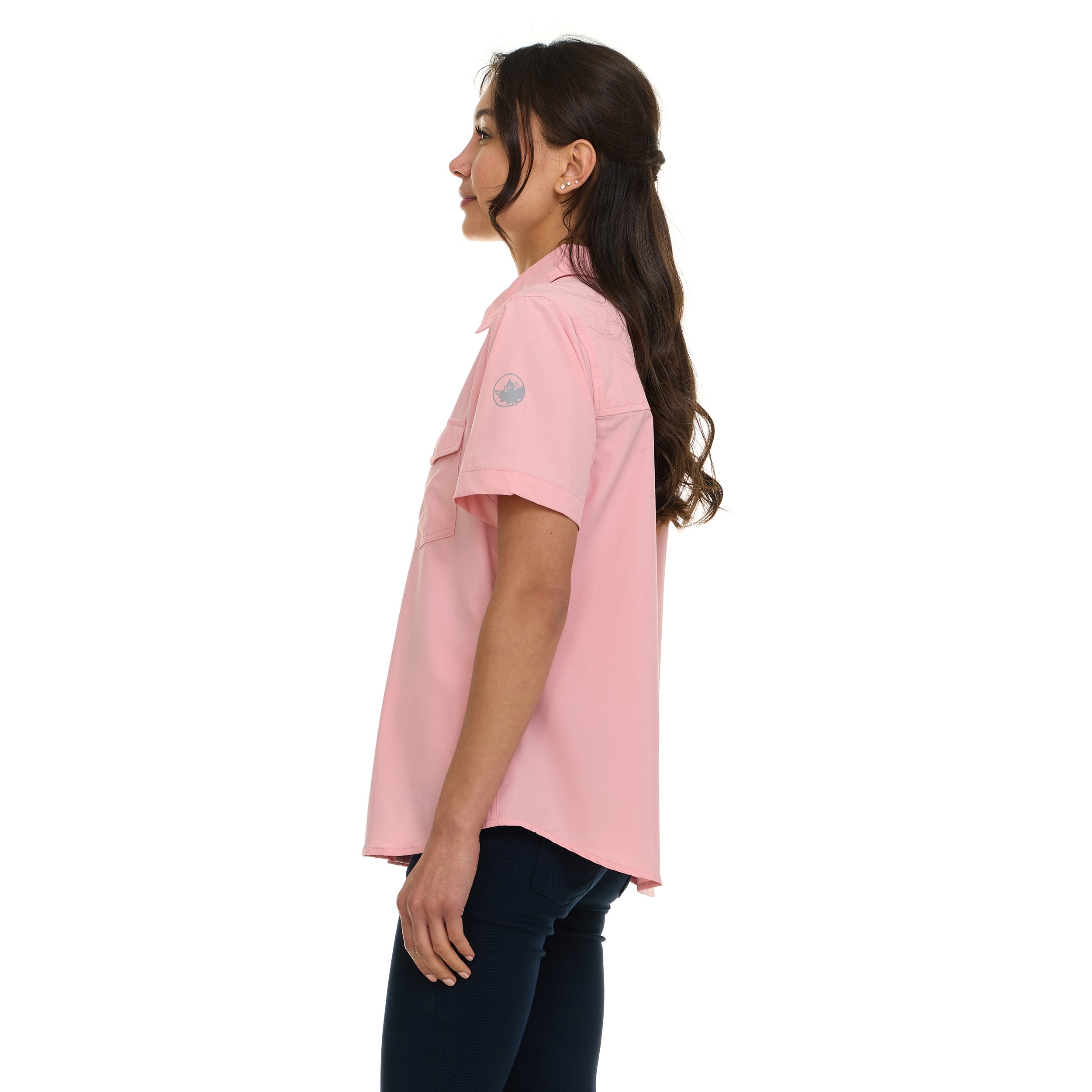Canada Weather Gear Women's Short Sleeve 4-Pocket Button-Up Shirt – Lightweight Utility Collared Top with Chest, Side Seam Pockets