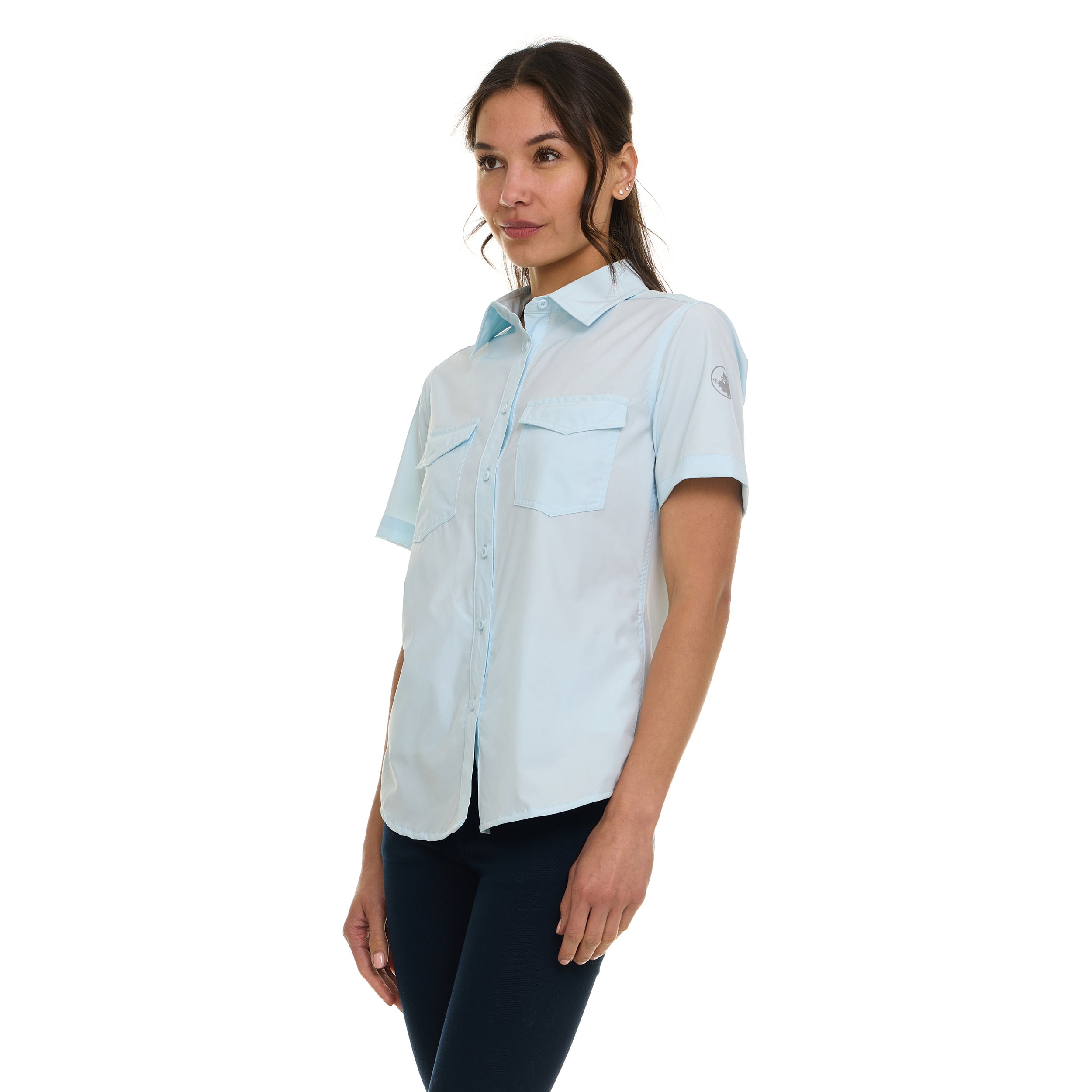 Canada Weather Gear Women's Short Sleeve 4-Pocket Button-Up Shirt – Lightweight Utility Collared Top with Chest, Side Seam Pockets