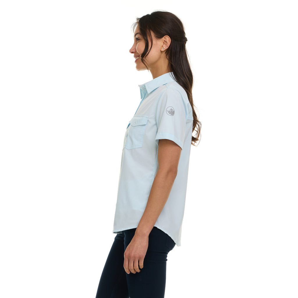Canada Weather Gear Women's Short Sleeve 4-Pocket Button-Up Shirt – Lightweight Utility Collared Top with Chest, Side Seam Pockets