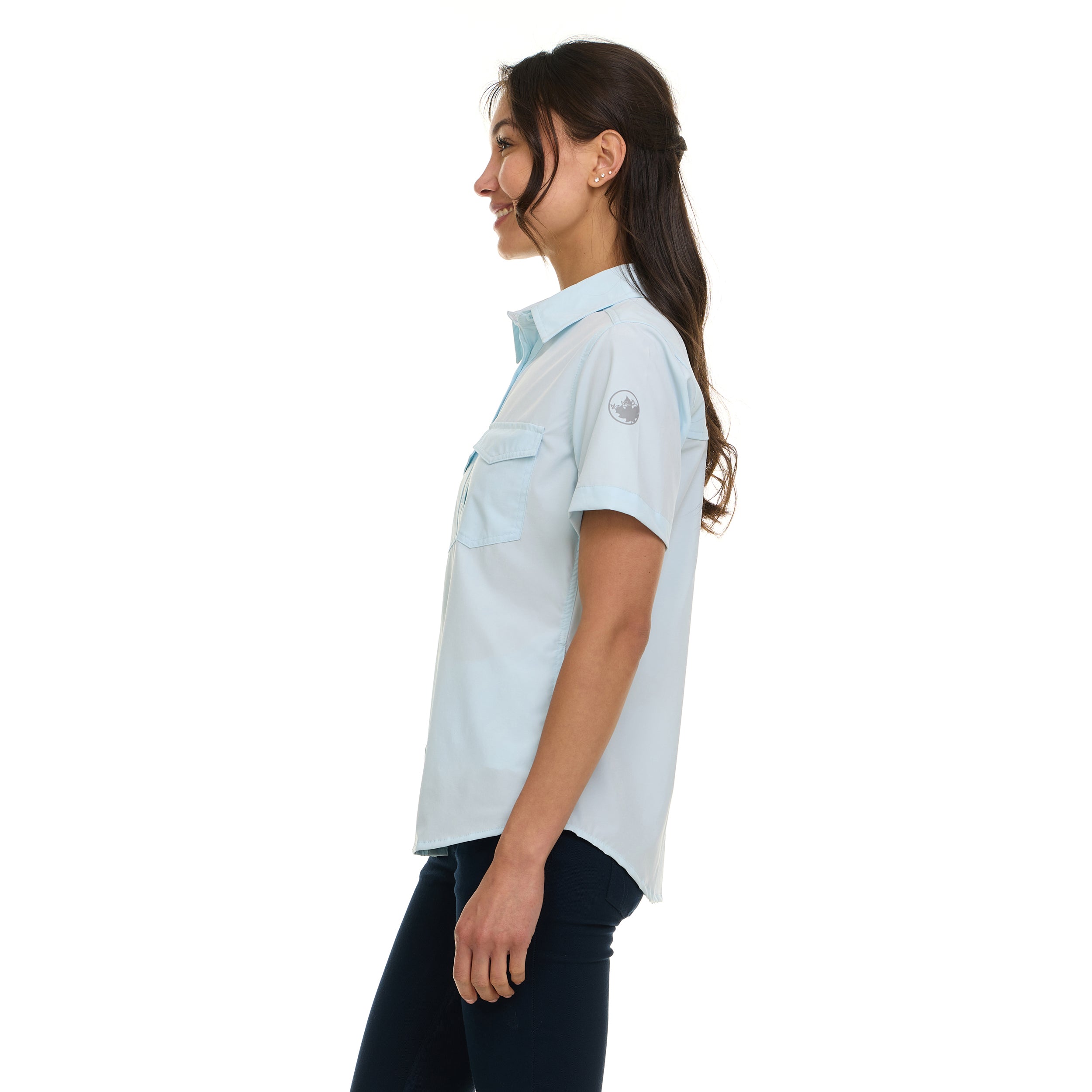 Canada Weather Gear Women's Short Sleeve 4-Pocket Button-Up Shirt – Lightweight Utility Collared Top with Chest, Side Seam Pockets